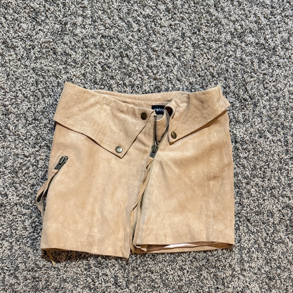 Retrofete Monte Suede Leather Mini Skirt, Low Rise, Brown, Small (retail $395) - Picture 5 of 10